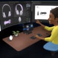 Une personne travaille à son bureau dans Horizons VR by Meta.
